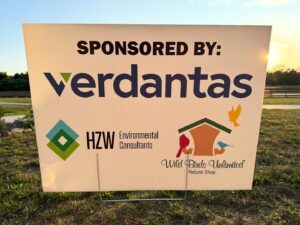 Sign showing the top sponsors - Verdantas, HZW Environmental Consultants, and Wild Birds Unlimited