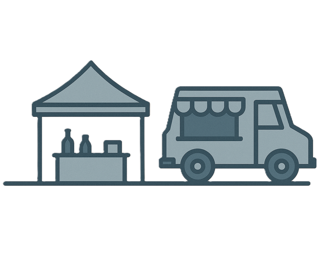 graphic of a vendor tent and a food truck