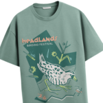 2026 festival t-shirt in aquatic green with Sora design from local artist